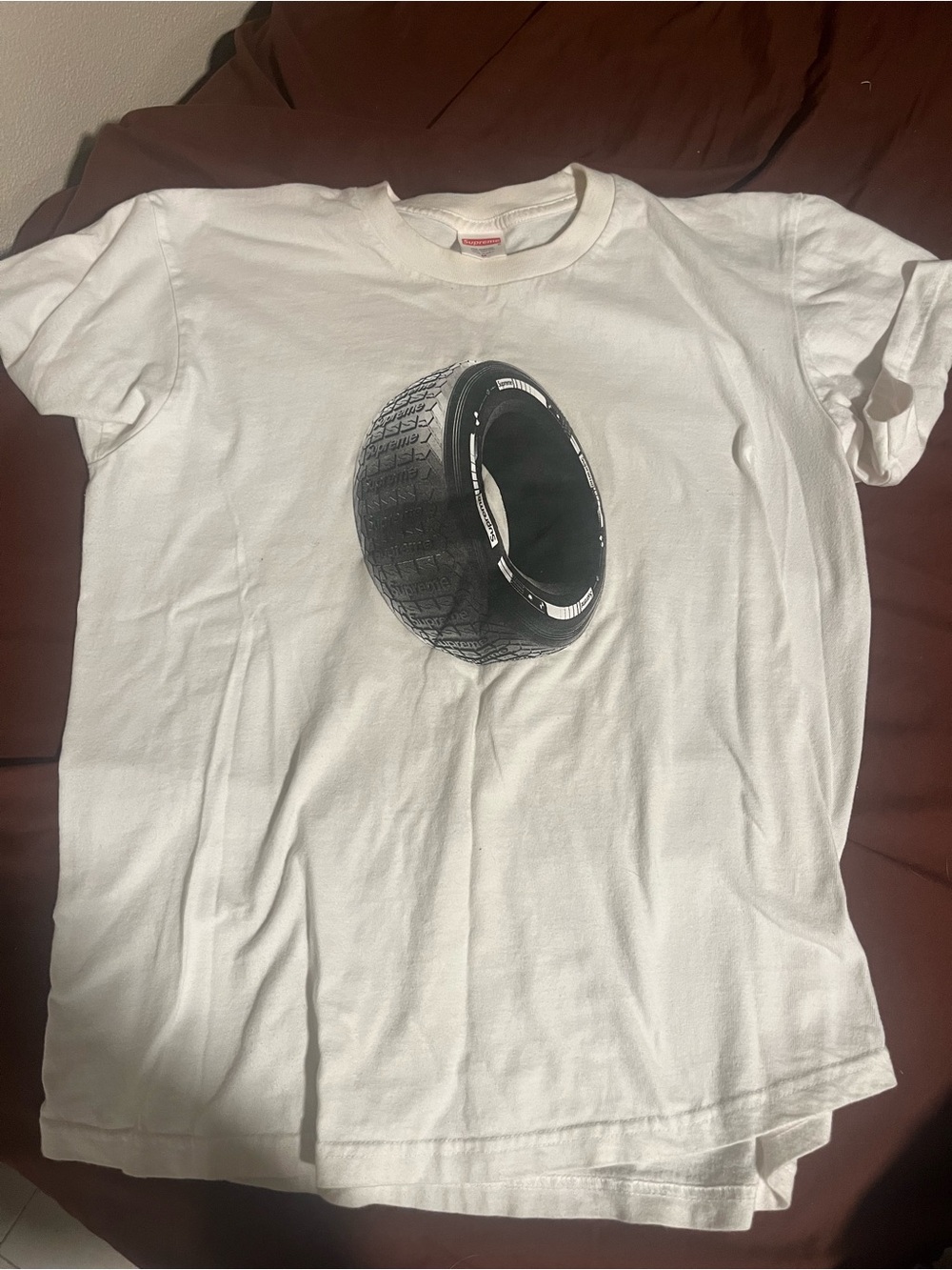 Supreme White Kids Tee with Black Tire Graphic